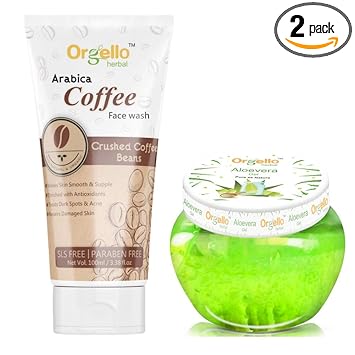 Orgello Herbal Arabica Coffee Face Wash ( 1 x 100gm ) - Aloe Vera Massage Gel For Face And Body ( 1 x 100gm ) - for men, women, boys, girls.