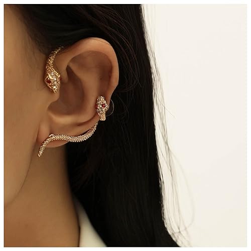Miniatura 2 de Aretes punk de serpiente dorada, aretes de serpiente dorada, aretes bohemios dorados para cartílago de oreja, aretes góticos de serpiente con clip,