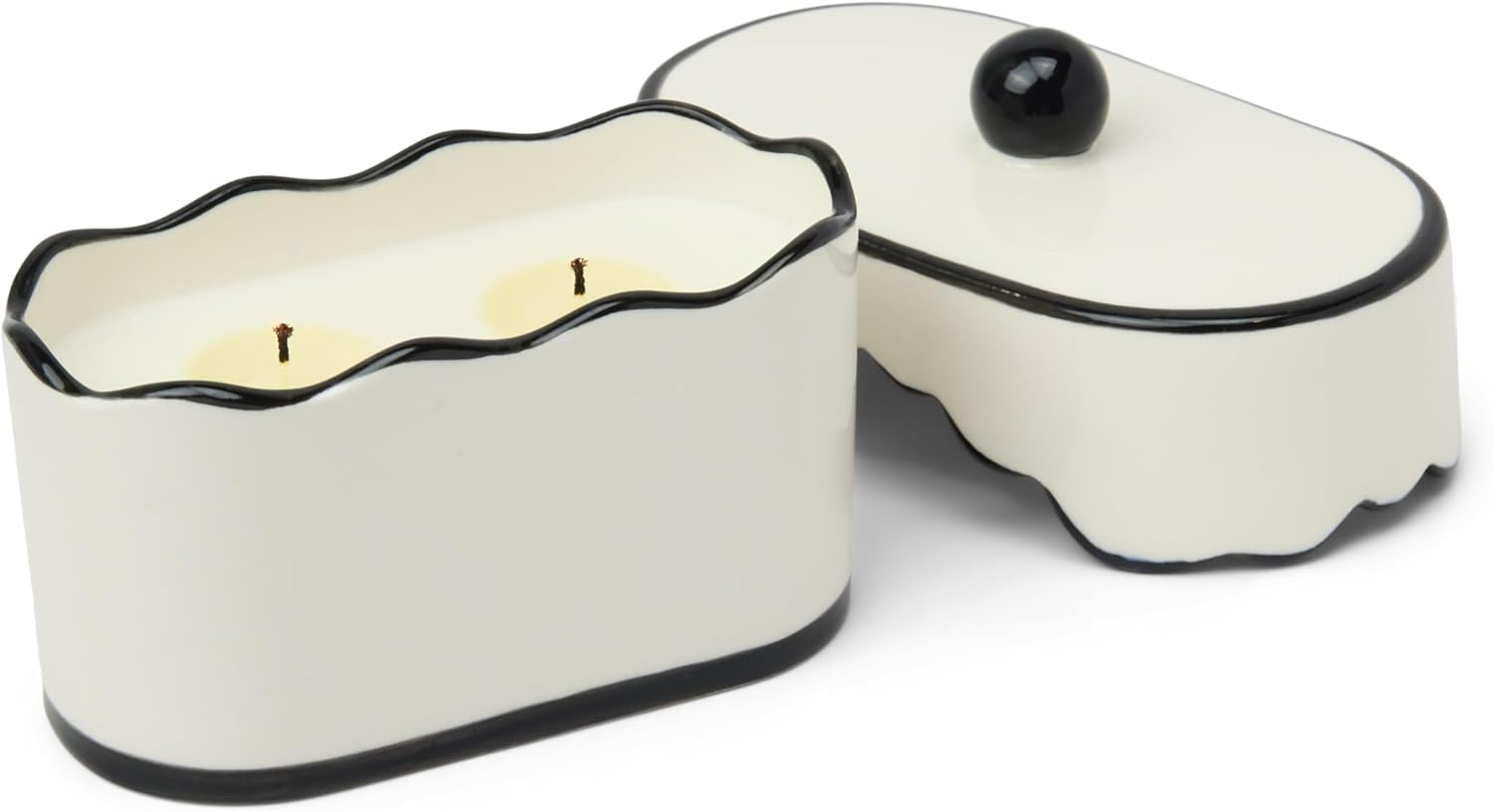 Paddywax CHÉRIE Ceramic Dish Candle, Soy Wax Candle, Poured with Love Ceramic Jar with Scalloped Lid, Reusable Vessel, 5.5 oz, Black Fig & Olive - Image 2