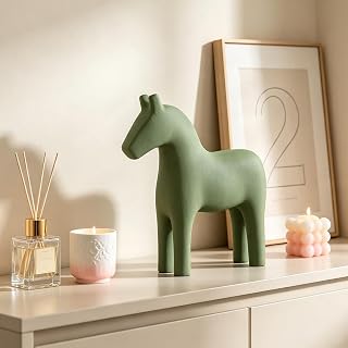 Tissting Swedish Dala Wooden Horse Figurine, Hand-Painted Pinewood | Nordic Style Decor | Mini Statue | For Family Living Room, Entrance Door, Desk, Cabinet| Collectible Gift(Green L)