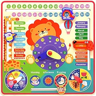 Montessori Wooden Toys Toddler Learning Clock, Preschool Educational Kids Learning Toys, Learning Calendar Telling Time Teaching Clock for Boys and Girls Age 3+