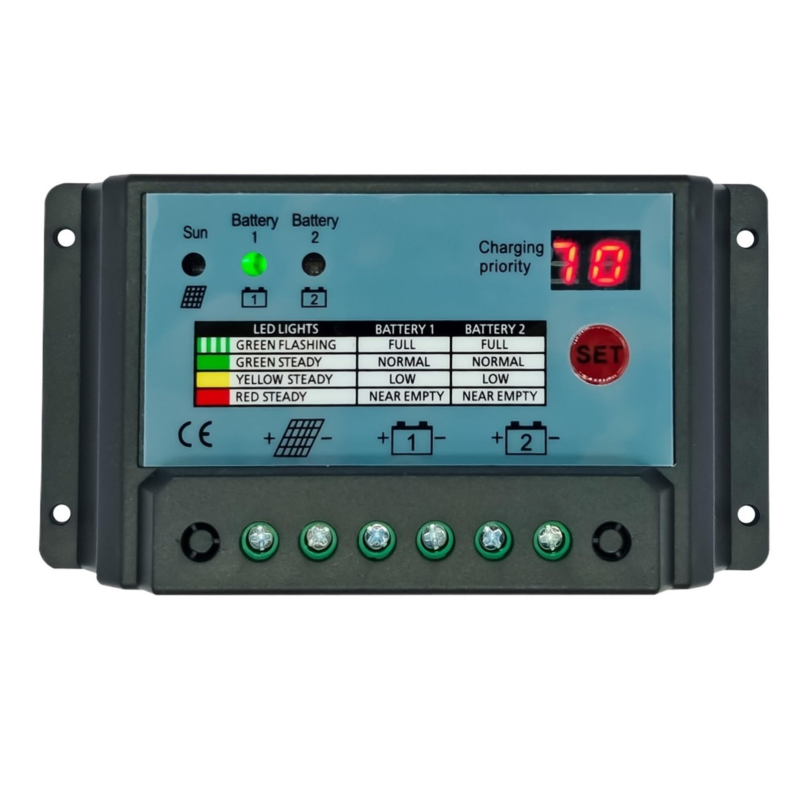 1 x podwójny regulator ładowania słonecznego 10 A 20 A 30 A PWM 12 V 24 V baterie systemowe regulator panelu zasilania ładowarka (10 A)