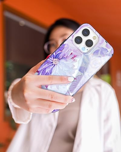 Miniatura 7 de SCORPIFY Funda para iPhone 14 Pro Max con diseño floral de zinnia morado, bonita funda transparente para mujeres y niñas, protección contra caídas