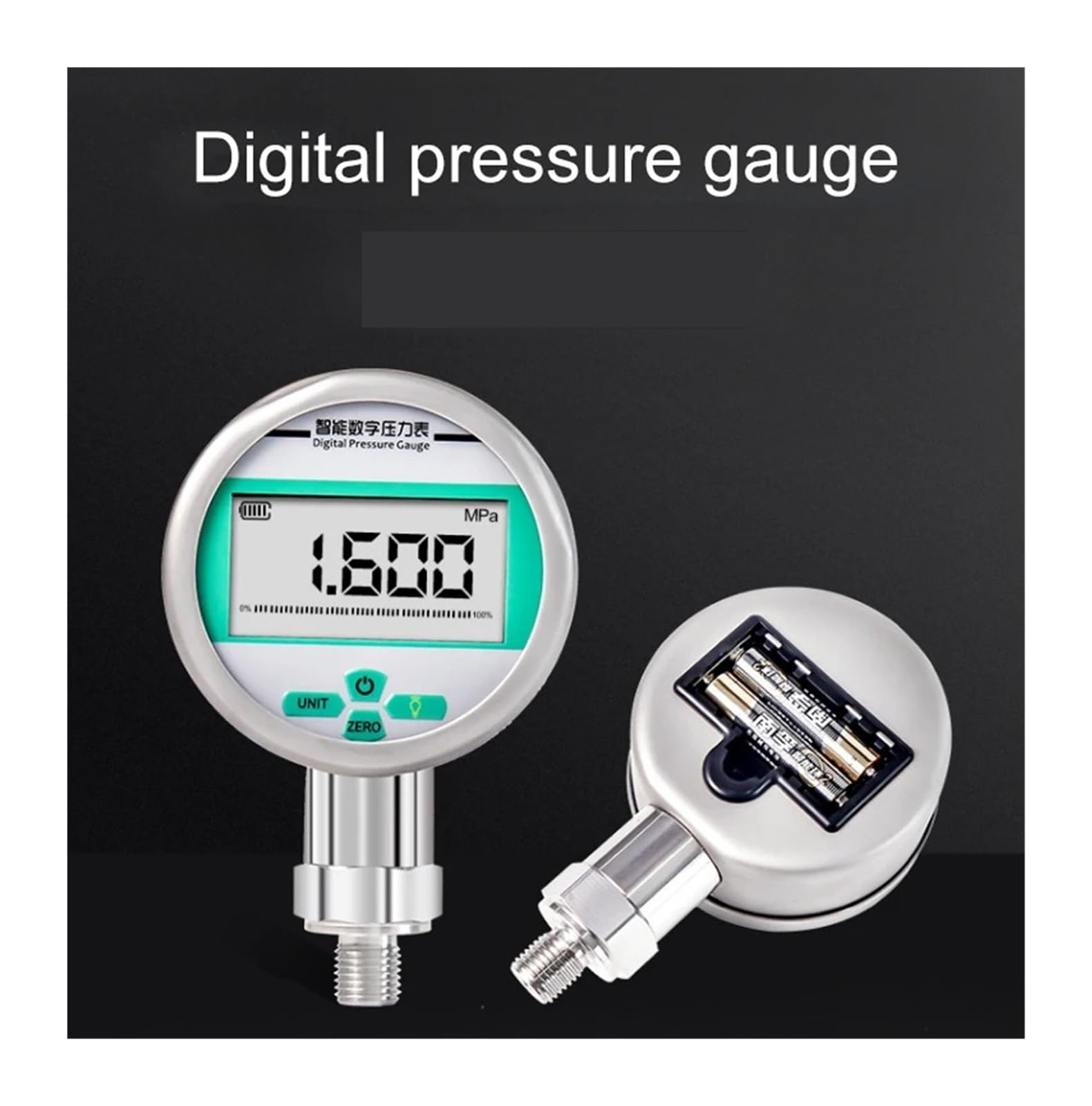 Manómetro digital, Medidor de presión vacío aire y agua alta precisión con pantalla Digital inteligente acero inoxidable(HD-Y280-0.2-81mm,0-25Mpa)