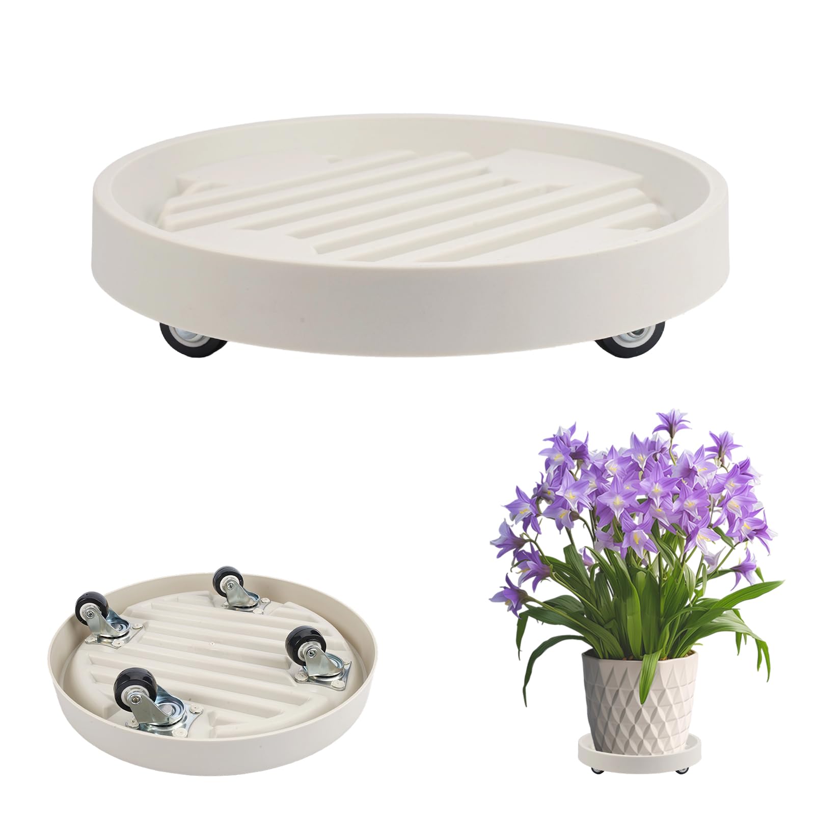 Redondo Rodillo para Plantas 22cm Capacidad de Carga 75 kg Soporte para Macetas con Ruedas Plastico Impermeable Transpirable para Exteriores Interiores, Regalo para los Amantes de la Jardinería(Verde)