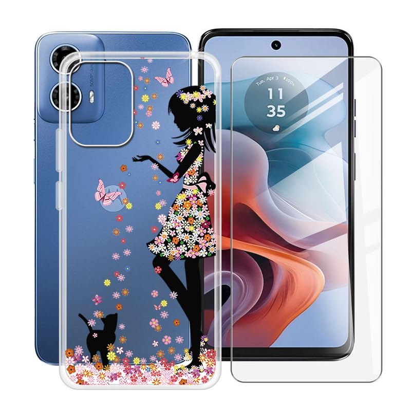 QFSM Cover Per Motorola Moto G34 5G Con Pellicola Vetro Temperato Inclusa, Custodia Sottile Trasparente