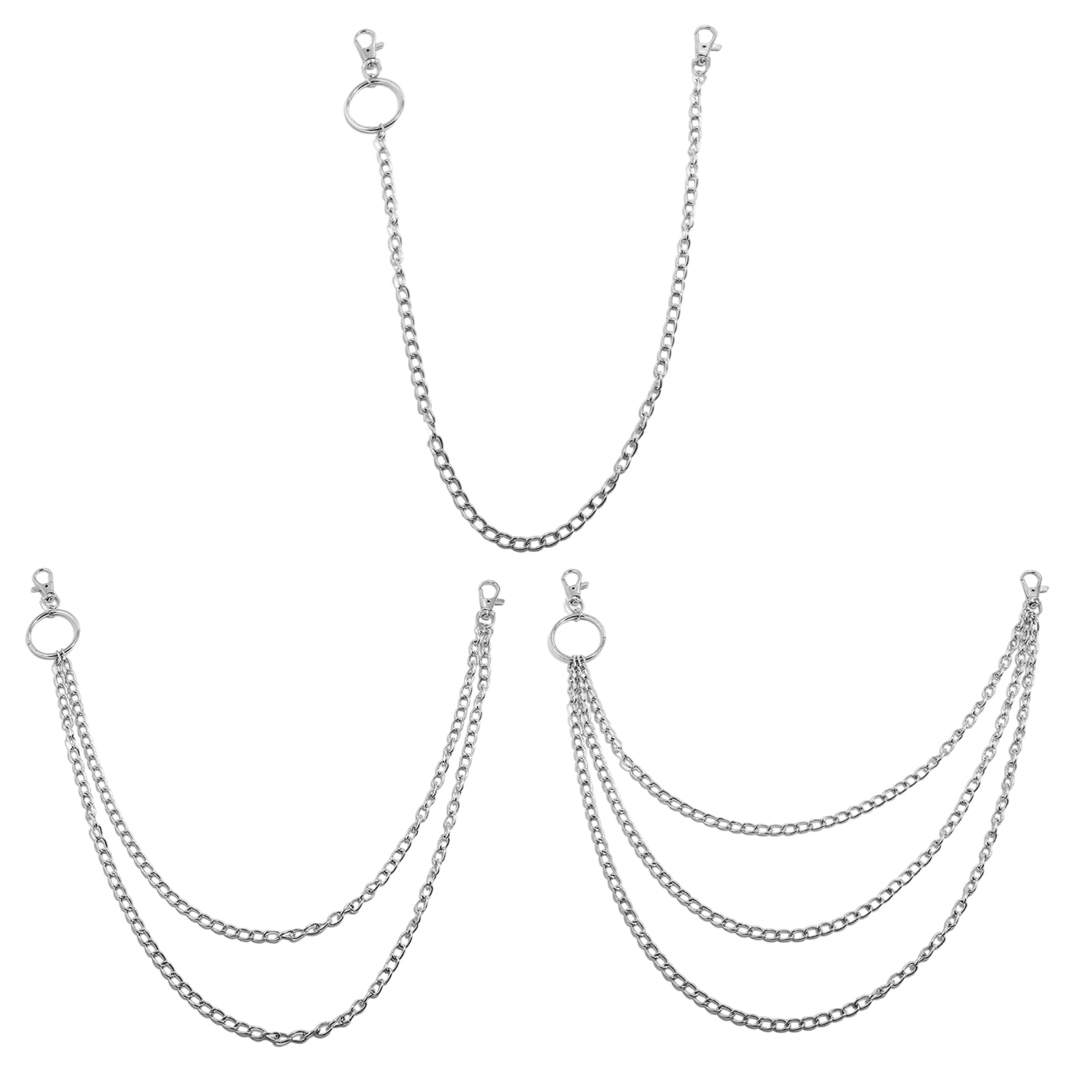 3 Piezas Cadena de Pantalón, Cadenas de Vaqueros, Hip Hop Cadenas de Jeans, Cadena para Cartera para Jeans, Cinturón, Billetera y Llaves (Plata)