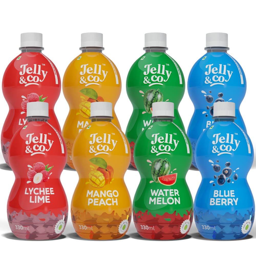 Jelly & Co Combo of Watermelon, Blueberry, Peach & Lychee Lime Fruit Juice - 330 ml Each - Pack of 8 | Rich in Vitamin C | No Added Preservatives, No Artificial Colors & Flavours | Goodness of Best fruits | Daily Dose of Fruit Nutrition | Tasty, Refr (B0D4QQFSX1) Amazon Price History, Amazon Price Tracker