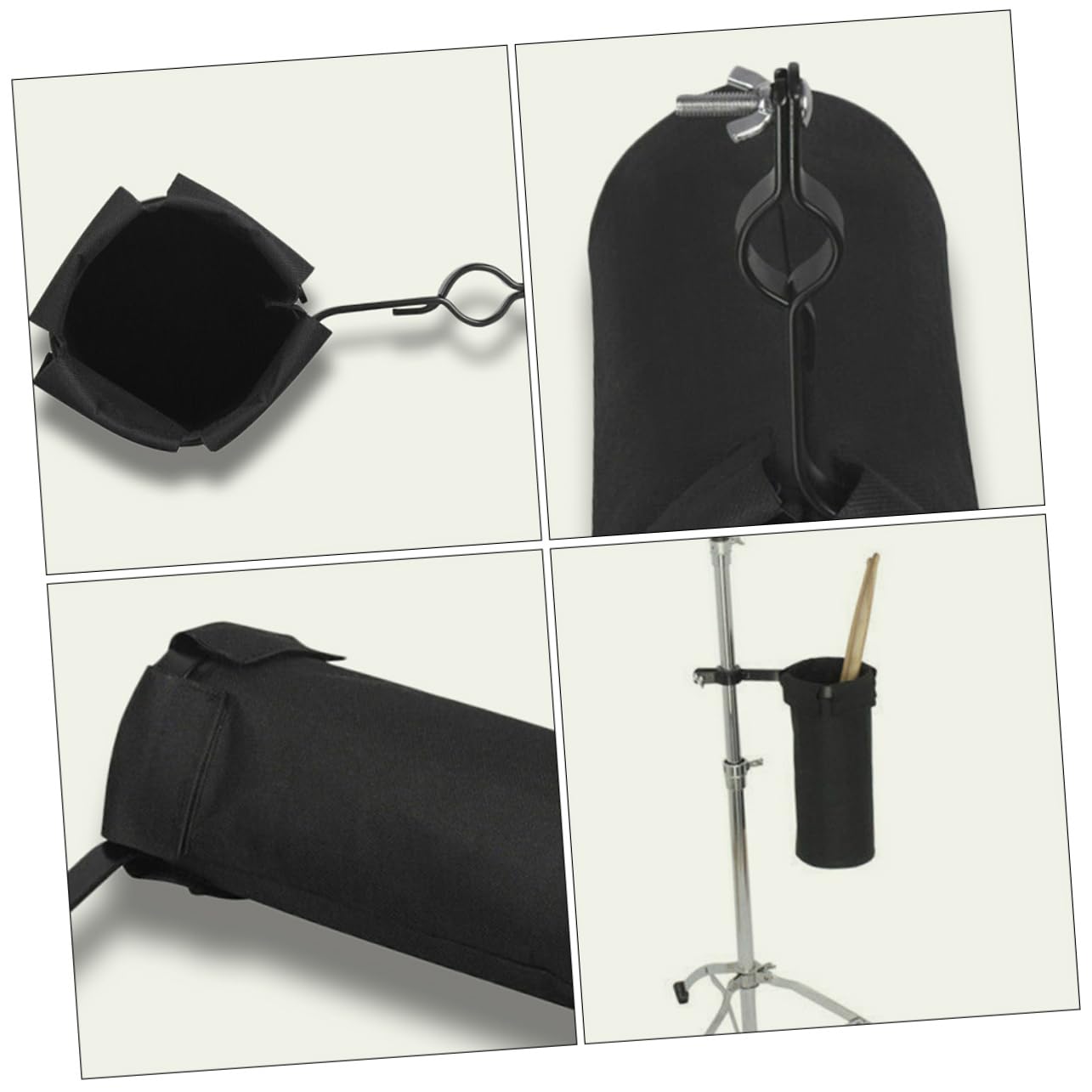 Custodia per Bacchette da Batteria Portatile 2 Pezzi Nera | Oxford e Metallo, per Accessori da Batteria e Bacchette, Pratica e Palco, Formato Compatto