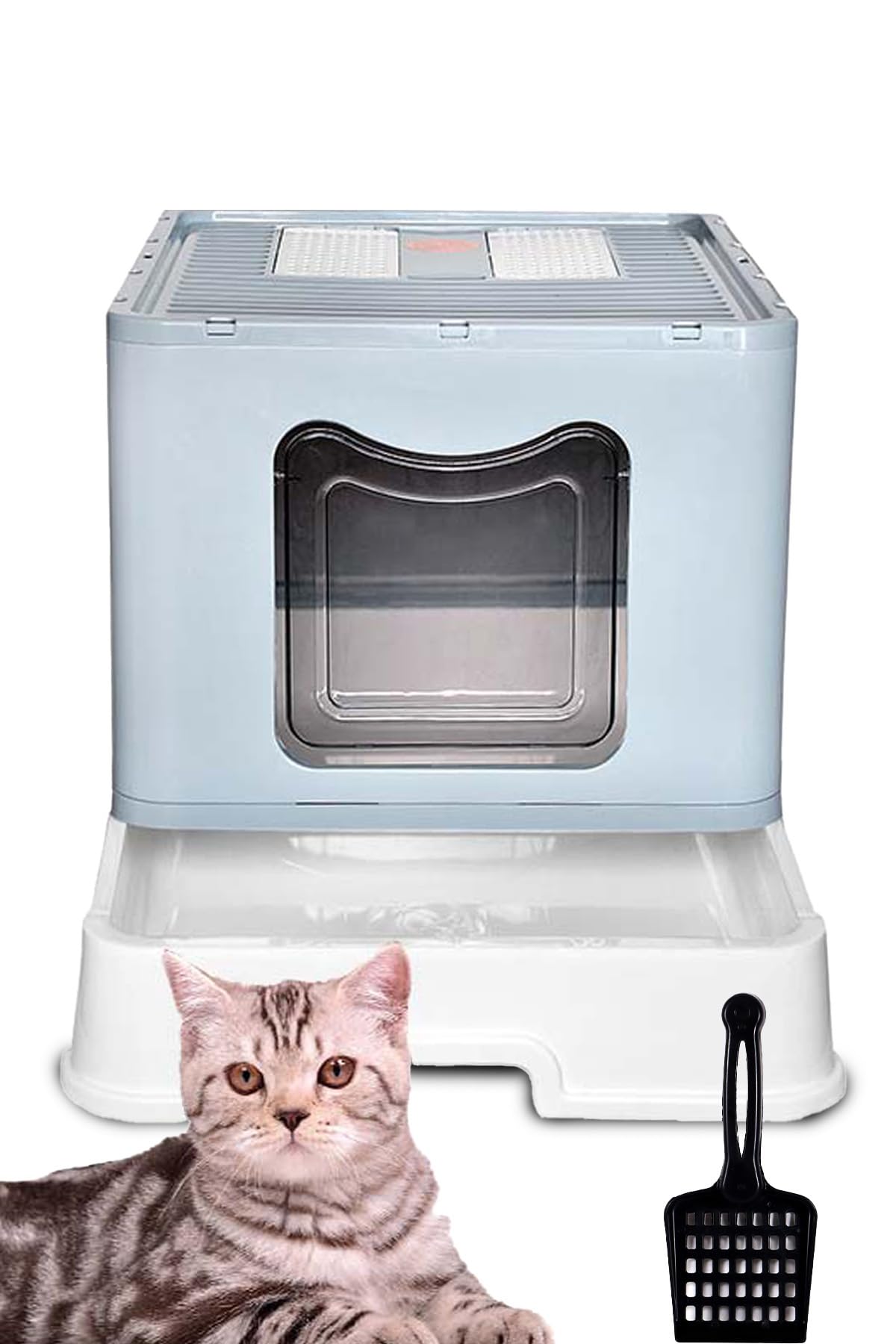 ModMio Jumbo Filtreli Kapalı Kedi Tuvaleti Kokuyu Önleyen Çift Filtreli Çekmeceli Kürek Hediyeli 50X40X39 cm