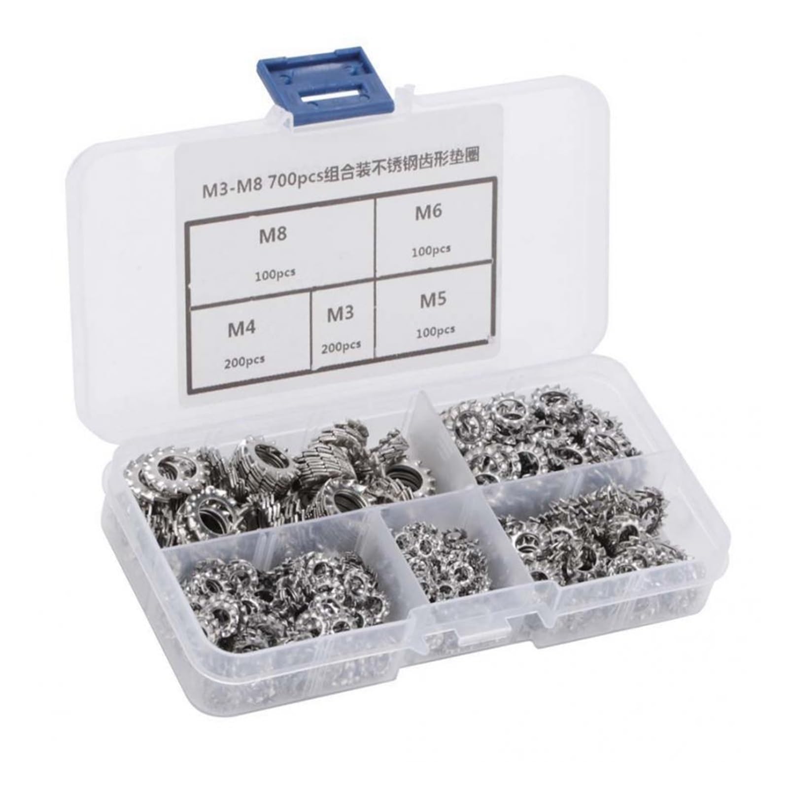 SSIMOO 700 Stück M3/M4/M5/M6/M8 Kombinationsbox Edelstahl 304 Außenverzahnte Sterndichtung Fächerscheiben-Sortiment kindly