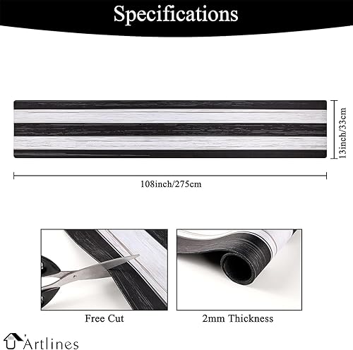 Miniatura 2 de Camino de mesa de goma impermeable negro y blanco, resistente a las manchas de Halloween, resistente al calor, retro, rústico, a rayas, de madera,