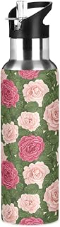 Water Bottle Full Bloom Roses Stainless Steel Sport Water Bottle with Straw Insulated Water Bottles Travel Portable Cup 22 oz