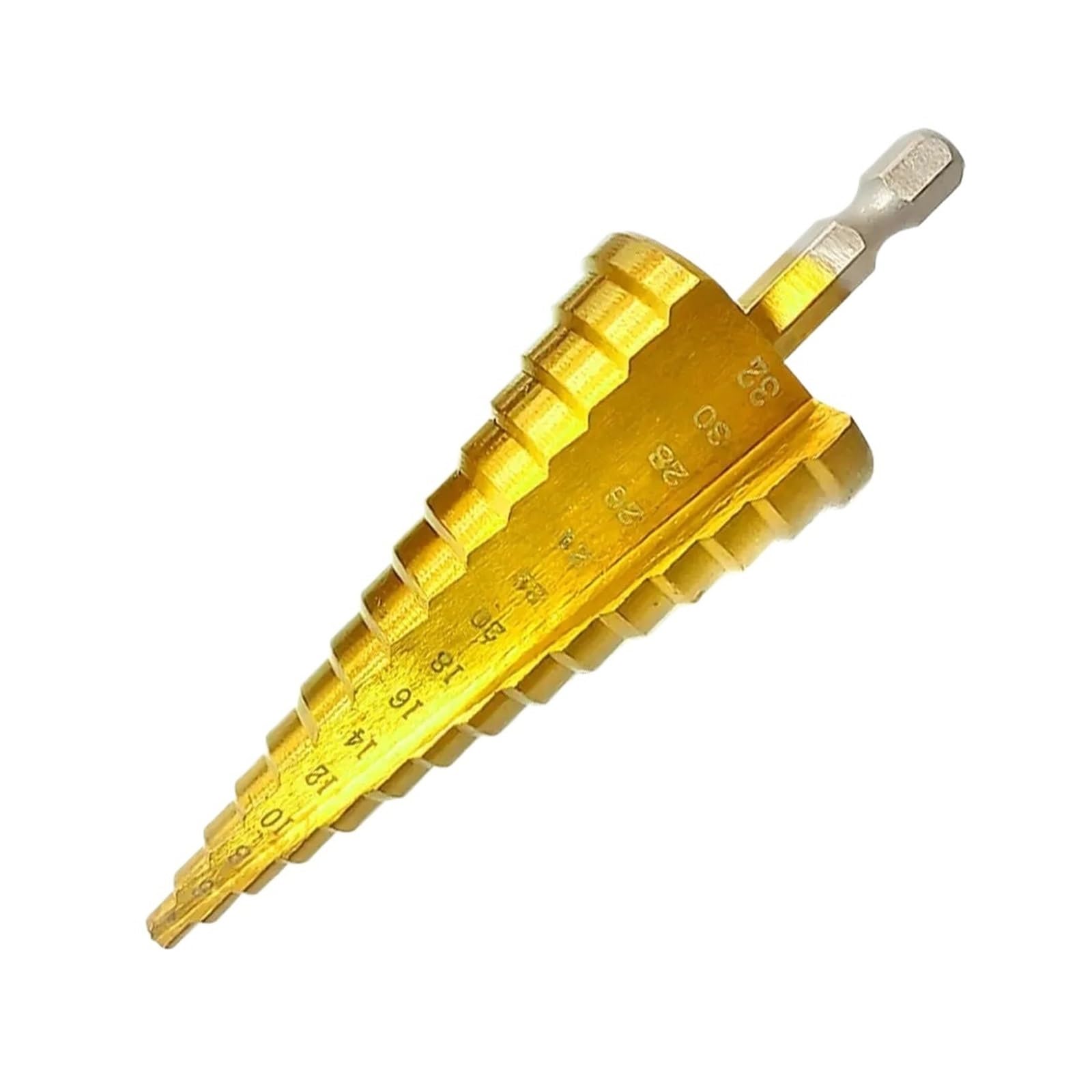 Broca escalonada tipo pagoda de ranura recta chapada en titanio | Herramienta de perforación y escariado de orificios de vástago hexagonal de 4-32 mm