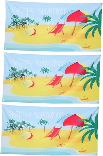 Miniatura 1 de Homoyoyo 3pcs Beach Background Cloth Summer Decor Beach Pool Wall Banner Out Door Decor Beach Banner Photography Backdrop Palm Leaf Decor Pool Party