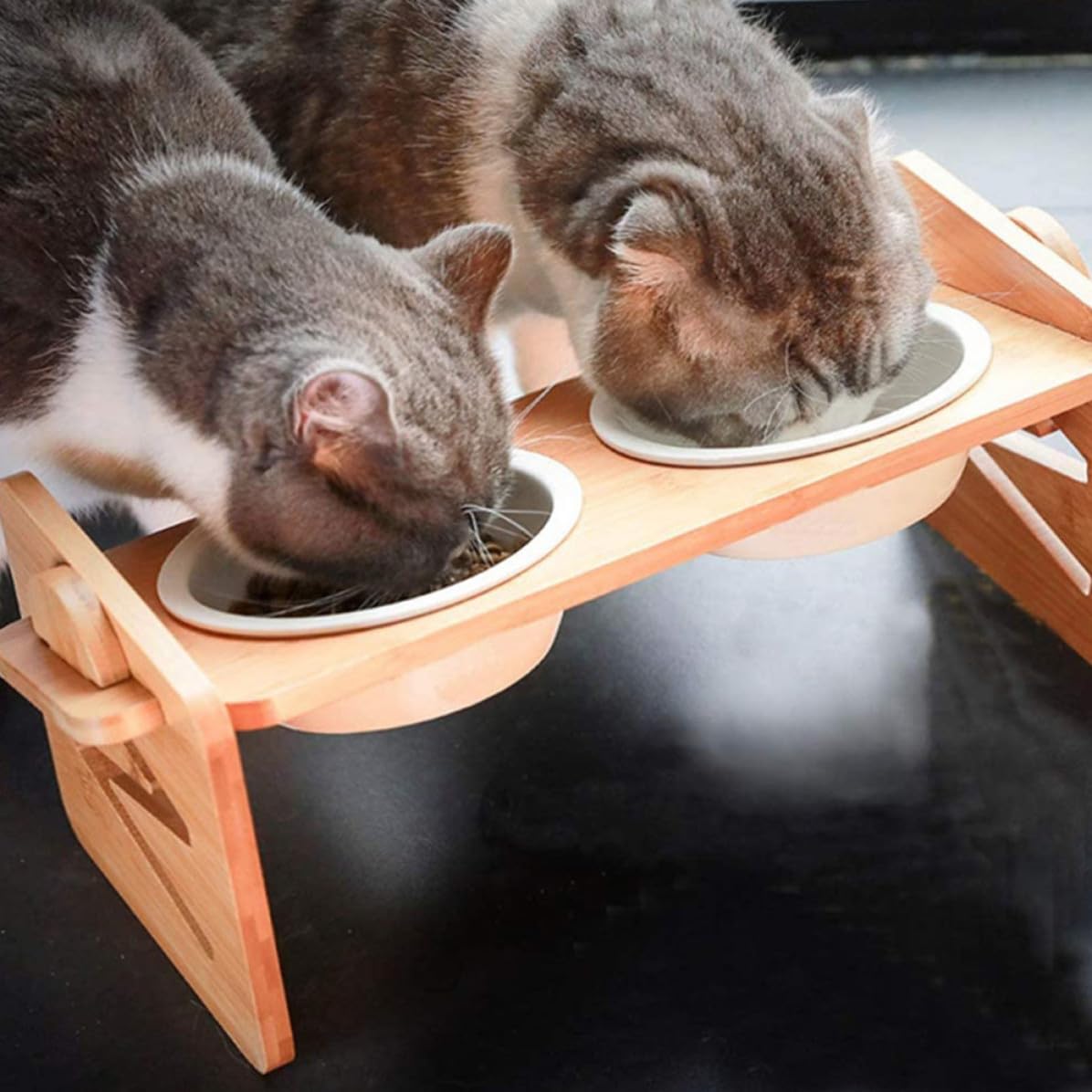 Zerodeko Supporto per Ciotole Cane e Gatto Rialzato, Doppia, Alimentazione Elevata per Protezione del Collo, per Casa, Accessorio Mangiatoia per Animali Domestici, Kaki
