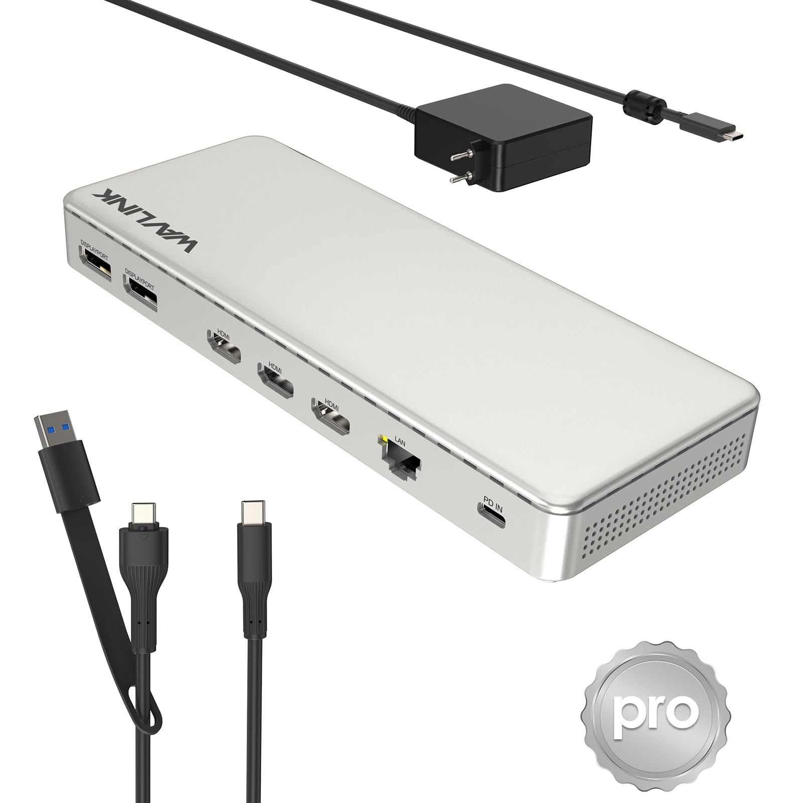 WAVLINK Docking station per 3 monitor, SM770 Docking station con 3 HDMI, 2 DP, ingresso PD da 120W, USB A&C da 10Gbps, Ethernet 2,5G, compatibile con Intel Mac, driver SMI e host USB3.2Gen2 richiesti