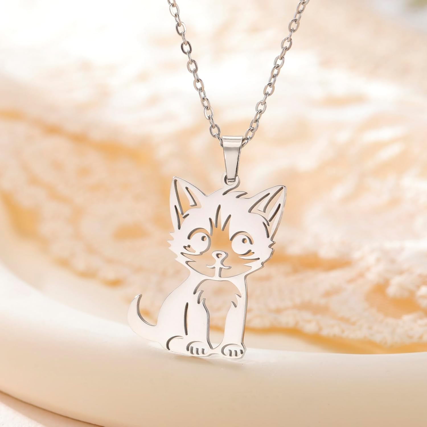 VASSAGO Cute Cat Necklace for Women Men Stainless Steel Kitty Pendant Necklace Kitten Jewelry Gifts for Cat Lover Friends - Image 4