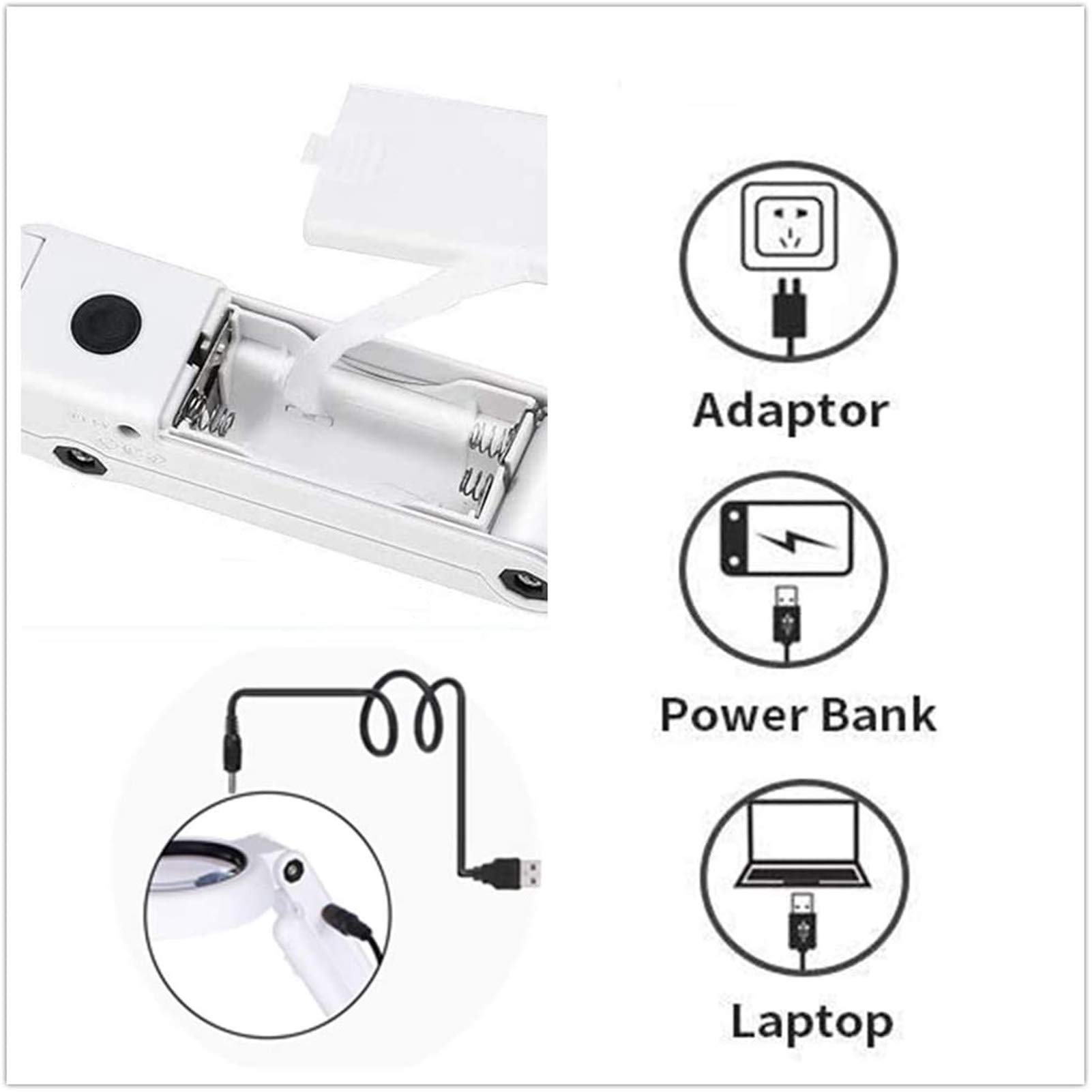 Lupa de Escritorio portátil con 6 Luces LED y Mango Plegable, Lente de Aumento Recargable 7X para Lectura, Costura, Pasatiempos, reparación de Joyas, Punto de Cruz, Manualidades.
