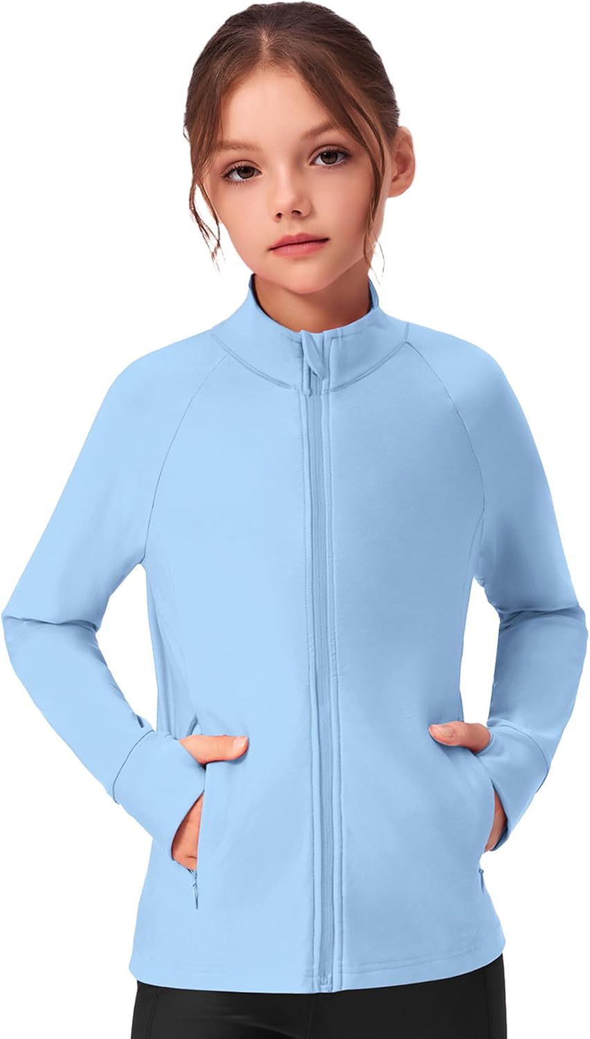 Zaclotre Girls Fleece Jacket with 4 Pockets Long Sleeve Zip Up Warm Athletic Winter Coat Kids Sweatshirt for 5-14 Y