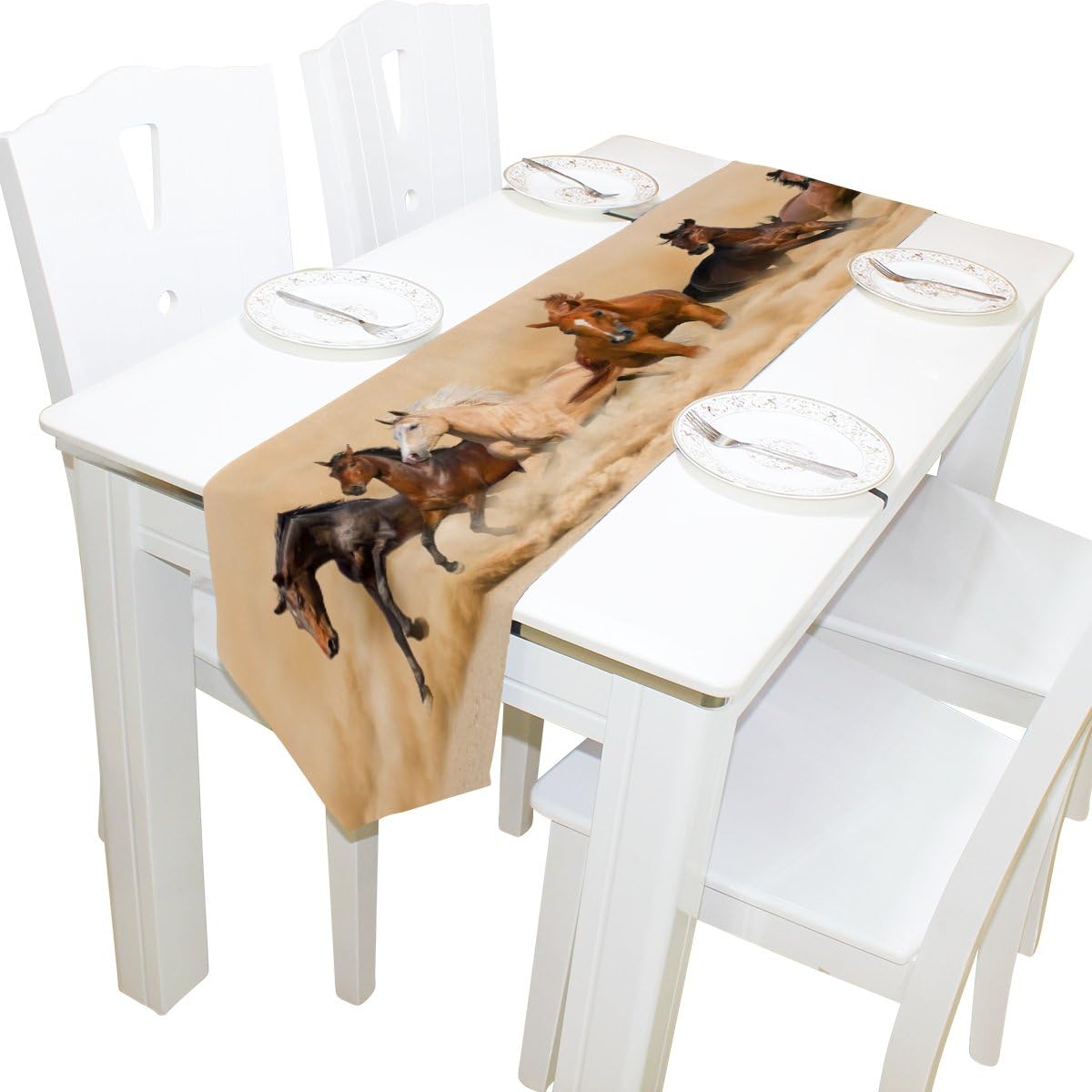 ALAZA Table Runner Home Decor, Stylish Horse Herd in Desert Sand Storm Table Cloth Runner Coffee Mat for Wedding Party Banquet Decoration 13 x 90 inches