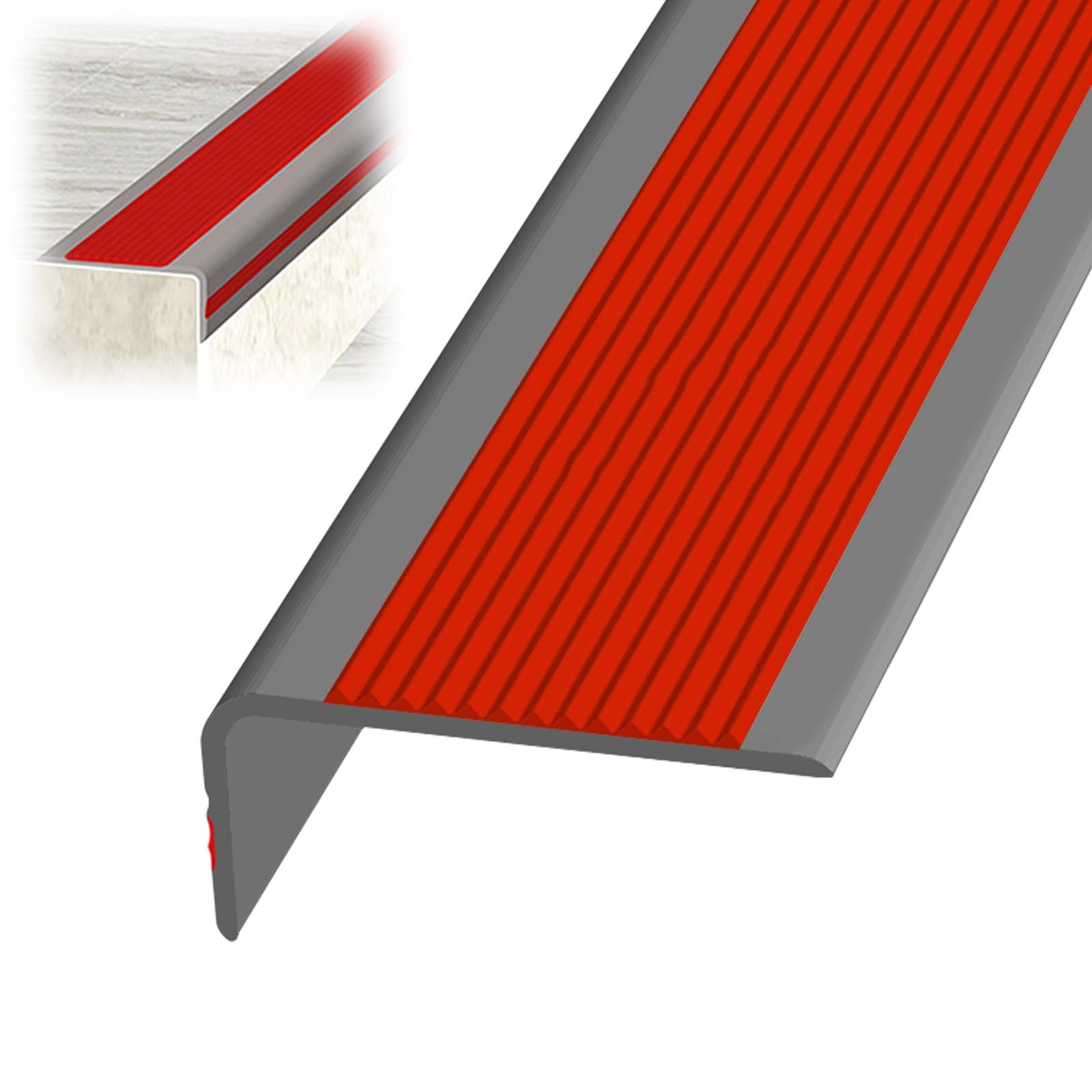 PVC Tiras De Goma De Borde De Paso, Tiras Antideslizantes para Peldaños, Autoadhesivo De Borde Esquina para Cantos para Escaleras En Forma De L, Buena Flexibilidad(Grayish Red,2m/78.7in)