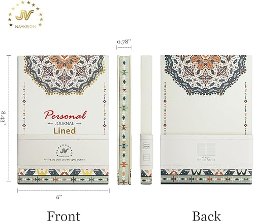 Miniatura 9 de Diario personal para mujeres y hombres, cuaderno con borde impreso bohemio, de tapa dura, con rayas, de papel grueso, para artista, plano de 0.315