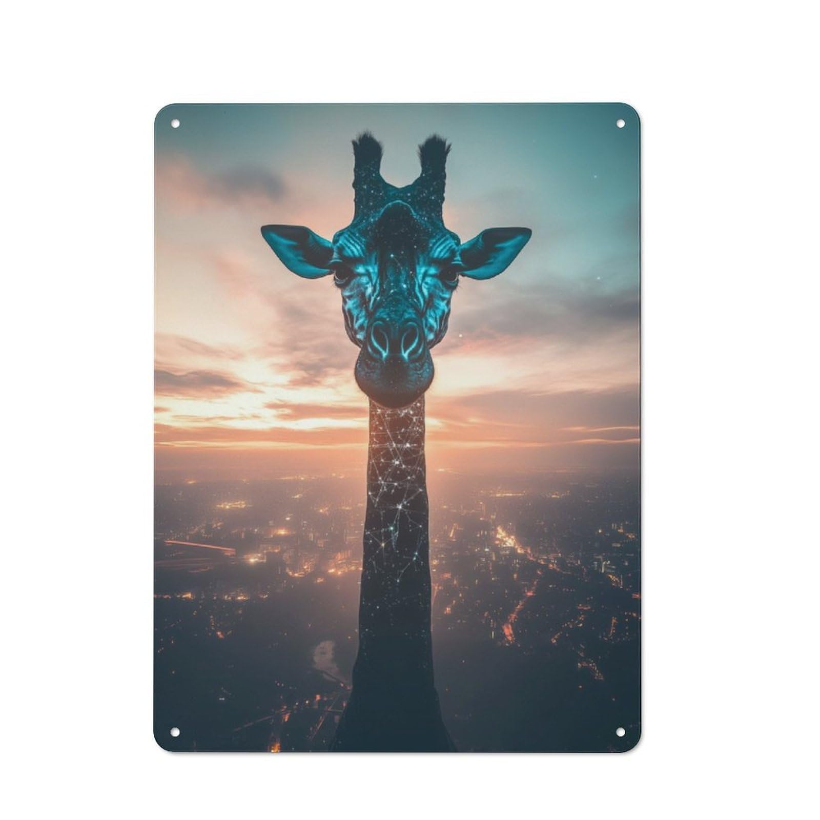 Vintage Curious Cosmic Giraffe Decorative Metal Plaque 40x30cm, Garden Room Wall Plaque for Shed, Garden Room, Porch Or Garage