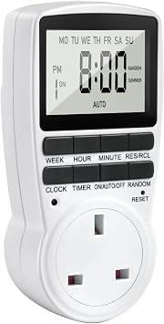 Digital Timer Plug Socket UK, 24h-Week Socket Timer Switch With 16 On-Off Programme LCD Display, Electric Light Switch Repeat Cycle Programmable Plug Timing With Random Mode for Indoor Home Appliances