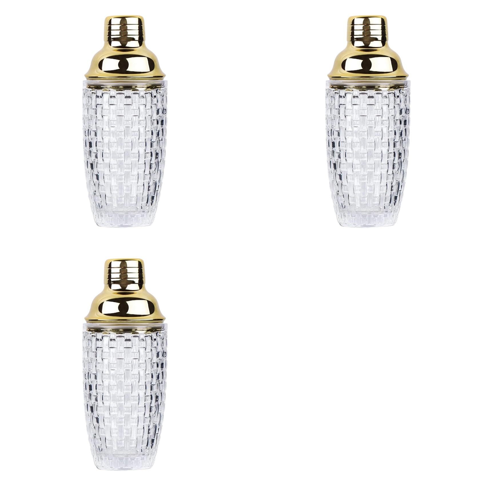 Juego de coctelera de vidrio de 13 Oz con detalles en acabado dorado de 3 piezas