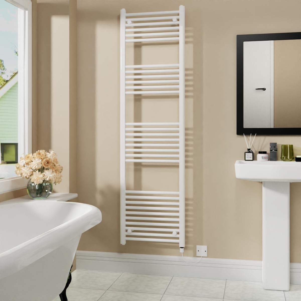 Warmehaus 800W Electric Heated Towel Rail Radiator White - 1800x500mm