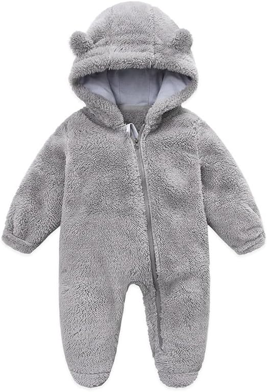 YMYDYFC Baby Fleece Hooded Romper Winter Outwear Jumpsuit Snowsuit Bear Ear Outfits for Boys Girls - Image 3
