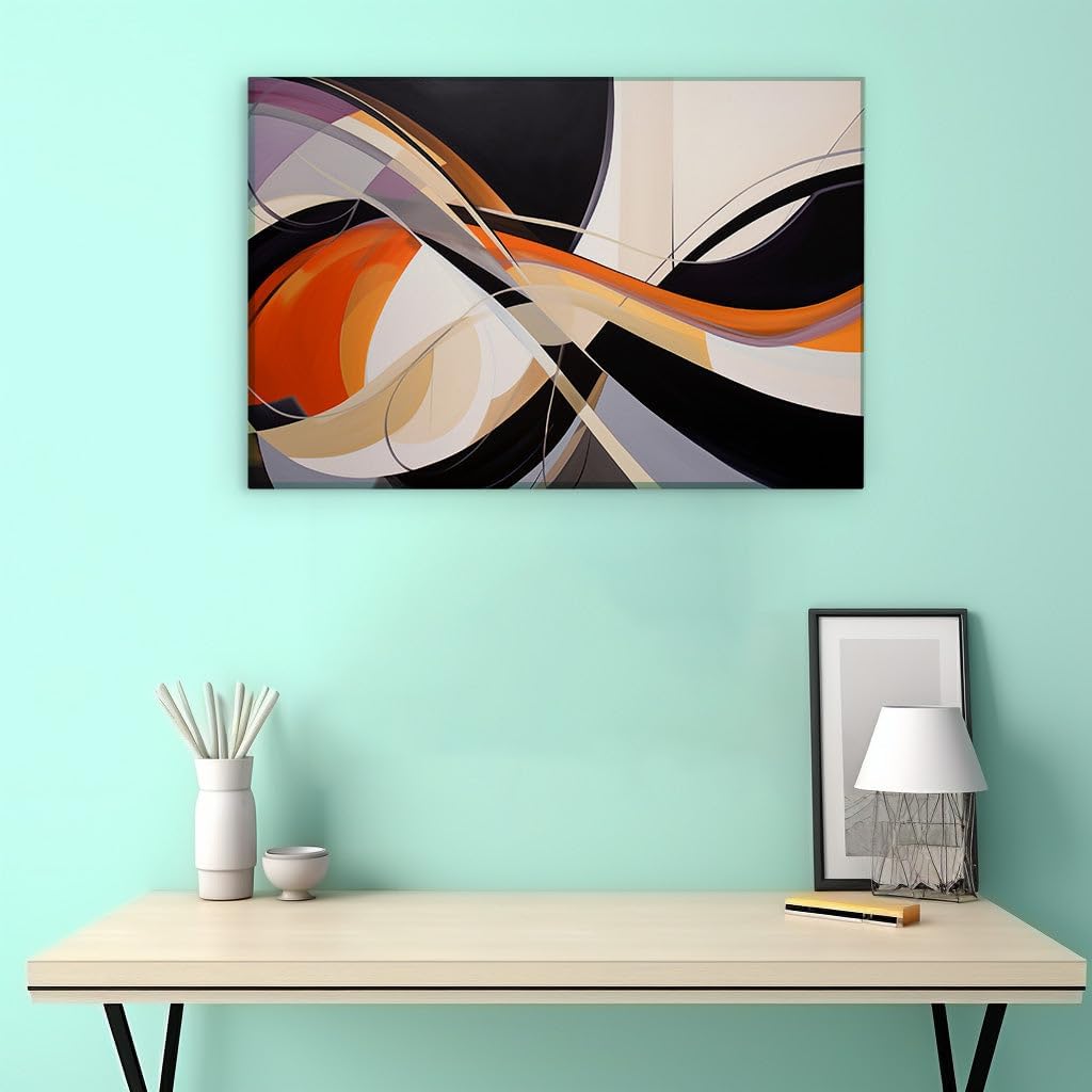 Canvas for Living room. Weaving Motion and Emotion in Black, White, and Orange, 27 x 18 inch Canvas Wall Art - Ready to Hang