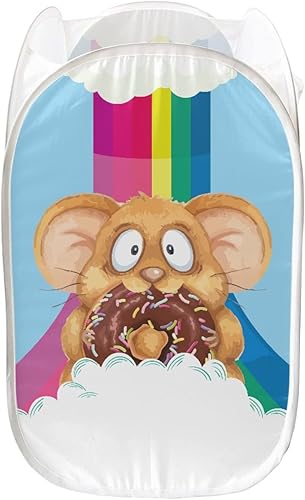 NRBEAWD Cesta de lavandería desplegable con diseño de arcoíris de animales, de malla, plegable, linda, portátil, con bolsillo lateral para niños