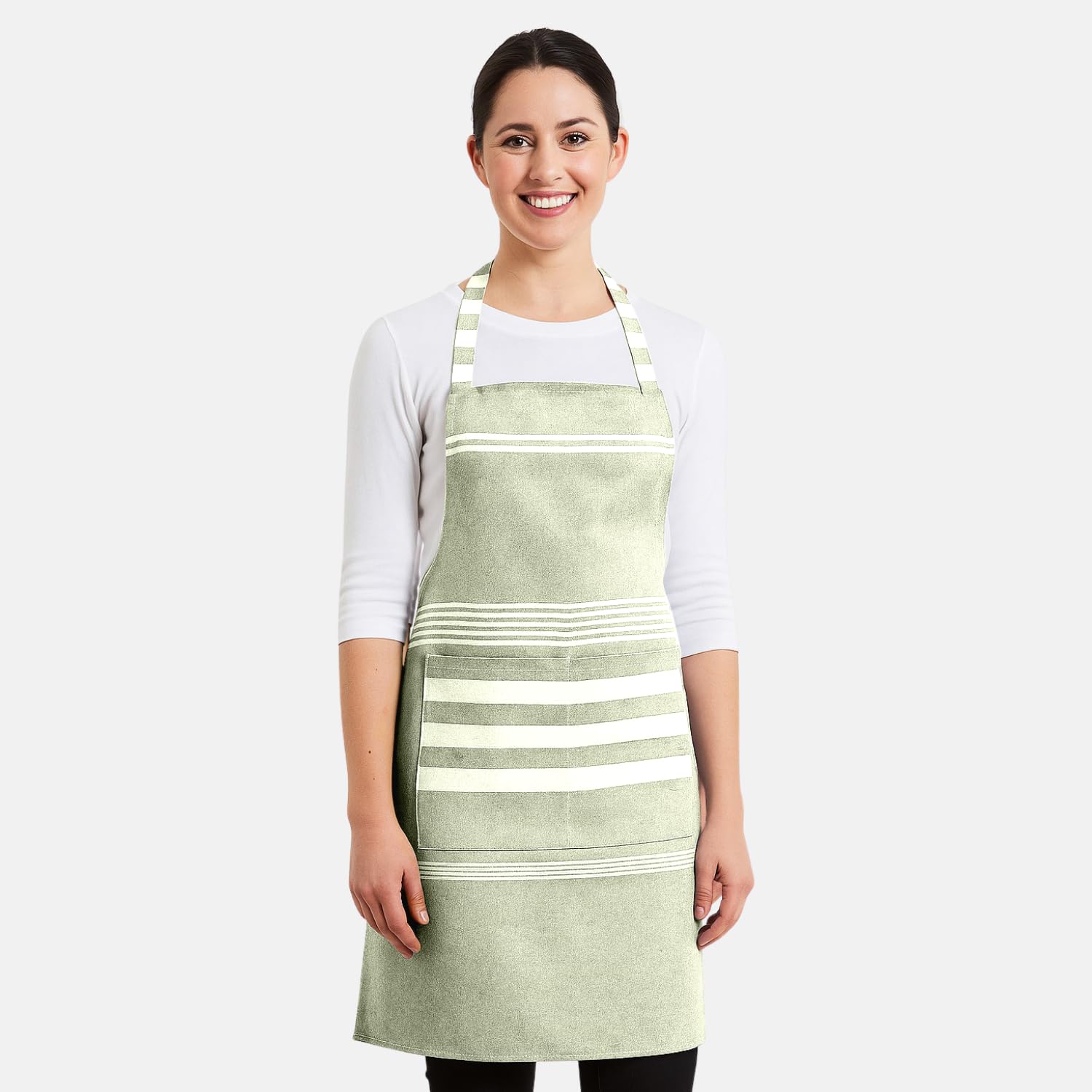 Värde Unisex Cooking Aprons | Spillproof Apron | Striped Design with 2 Front Pockets & Free Size Neck Strap | Durable, Oil & Stain Resistant | Chef Apron for Cooking, Baking, BBQ (1, Sea Green)