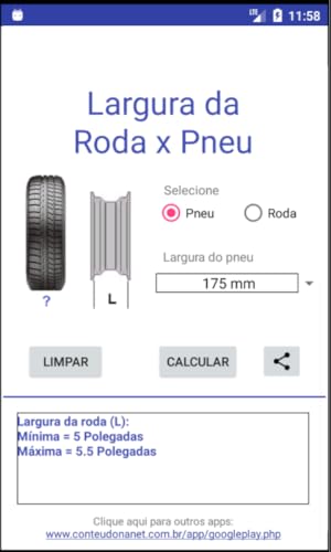 Largura da Roda x Pneu - Calculadora
