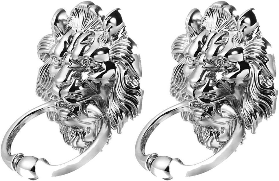 Door Handle Lock Set 2 Pieces Lion Heads Antique Practical Drawer Ring Pull Ring Knobs Door Knockers for Home