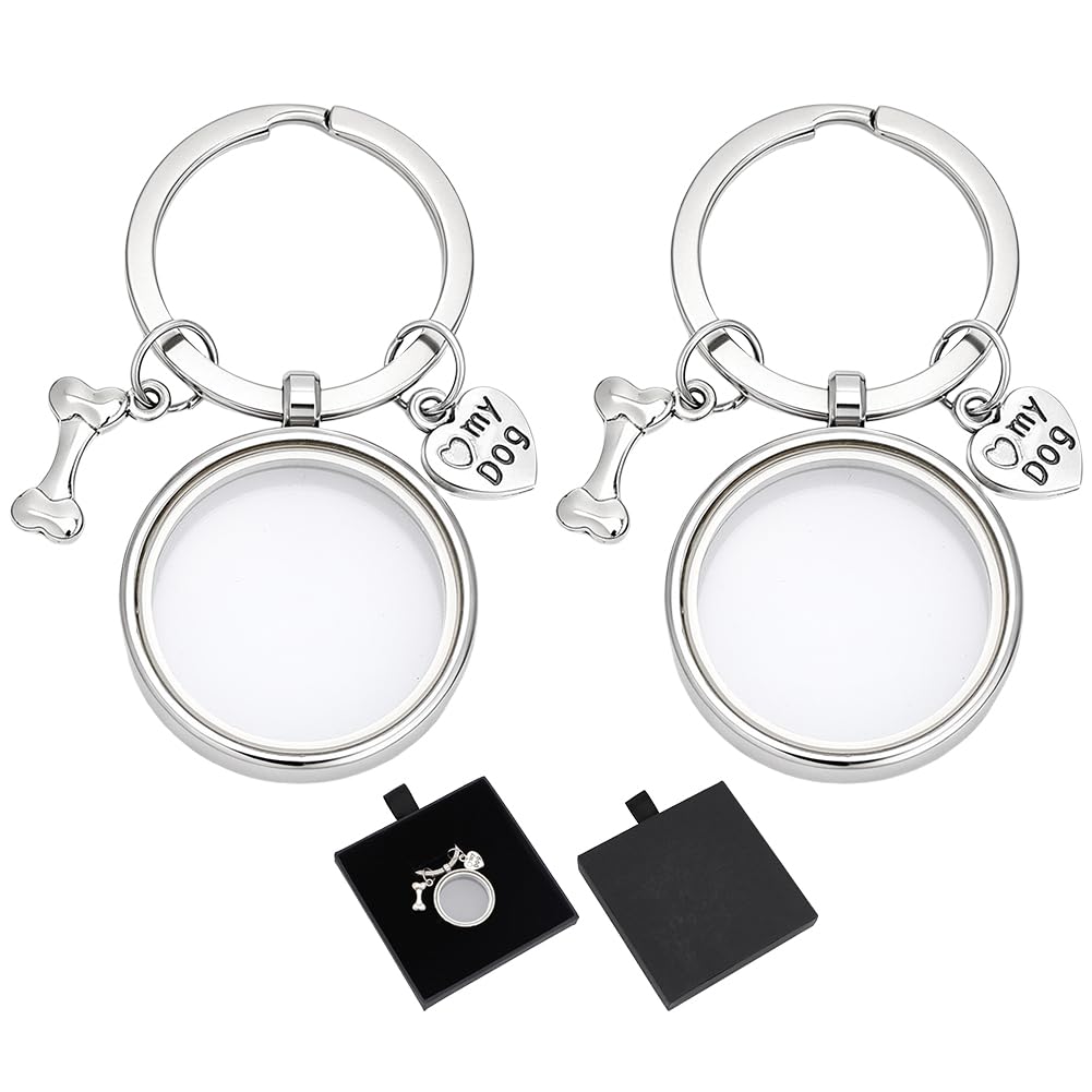 WEBEEDY 2 Pcs Dog Hair Keepsake Keychain with Gift Box, Pet Memorial Keyring with Heart Bone Charms Refillable Keepsake Key Holder Storage for Dog Cat Fur Bag Key Purse Charm Pet Owners Memorial Gift
