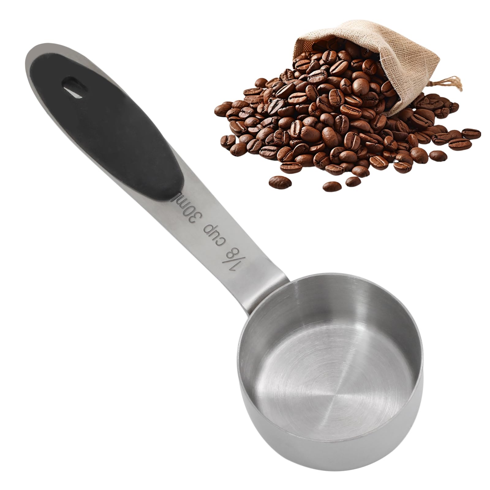 Amazon.com: Cionyce 1/8 Cup Measuring Cup, Stainless Steel Coffee Measuring  Scoops (2 Tbsp/30 ml/30 cc/1 oz) Single Metal Coffee Scoop with Black  Silicone Handle: Home & Kitchen