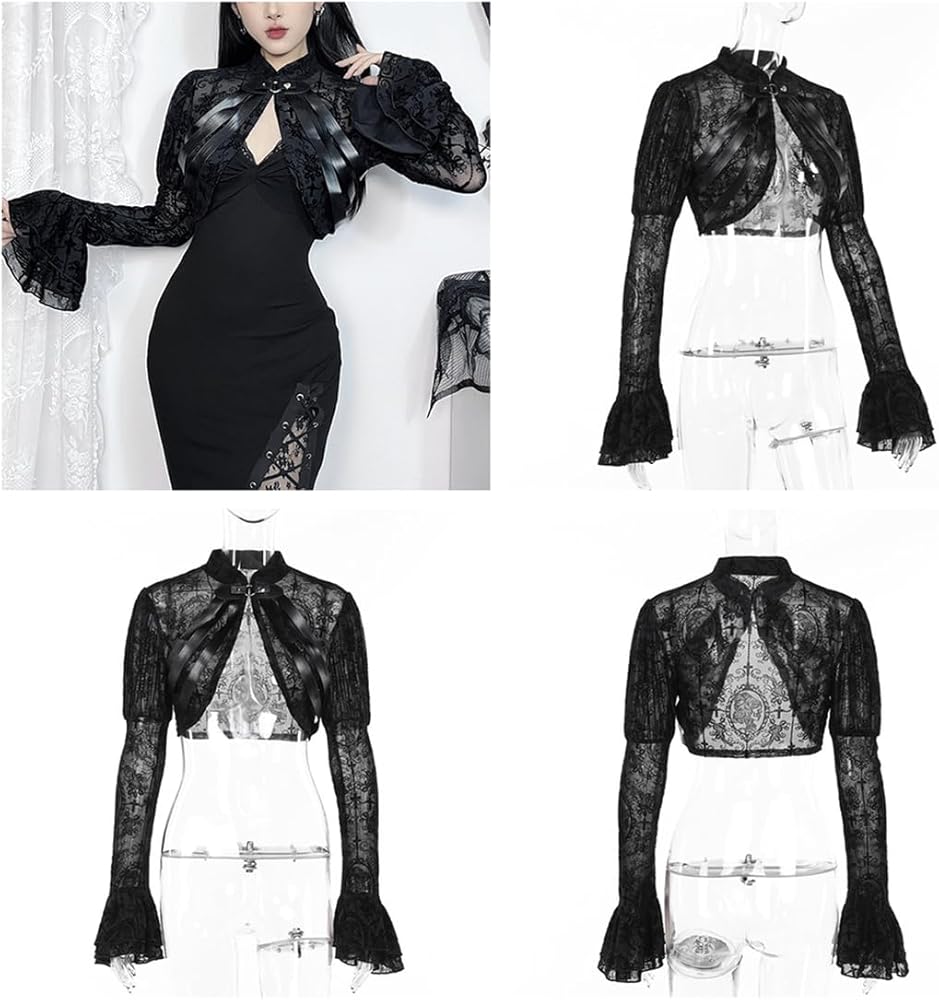 Amazon.com: Gothic Crop Top Lace Up Sheer Bolero Shrugs Punk Y2k