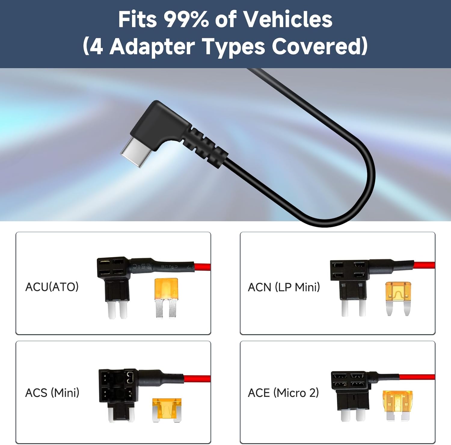 Dash Cam Hardwire Kit with Digital Voltage Display & Adjustable Protection, 12V-24V to 5V/3A, 3-Lead USB-C Hardwire Kit w/Low Voltage Cutoff & 24H Parking Mode, Car Truck SUV - Image 5