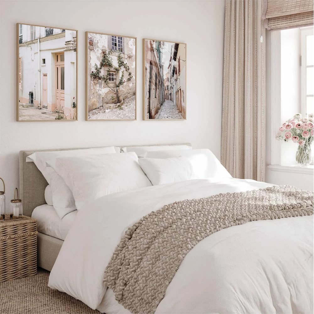 NATVVA Green Olive Tree Wall Art Canvas Artwork Wall Decor Set Of 3 Italy City Photography Prints Painting Art Prints Picture Home Farmhouse Bedroom Living Room Decoration No Frame