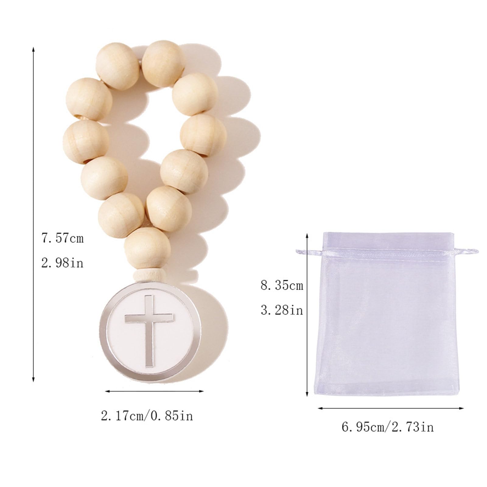 Rosario de cuentas de madera con crucifijo, rosario de primera comunión, con bolsas de organza, regalo de bautizo, unisex