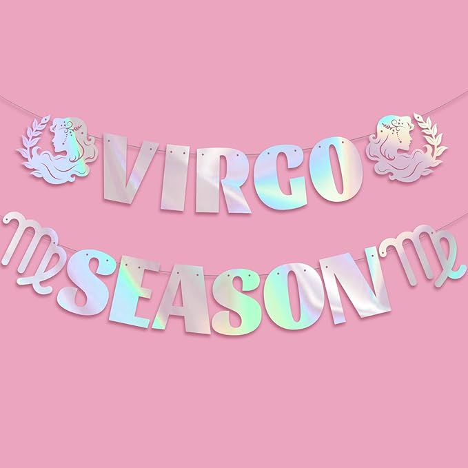 Virgo Season Banner, Iridescent Virgo Season Birthday Party Supplies -12 Constellation Zodiac Party Decorations, August/September Birthday Banner Decorations