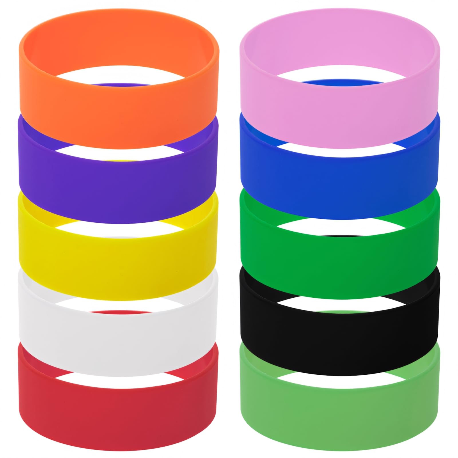 GOGO 10 PCS Wide Silicone Wristbands, Mixed Colors Rubber Bracelets