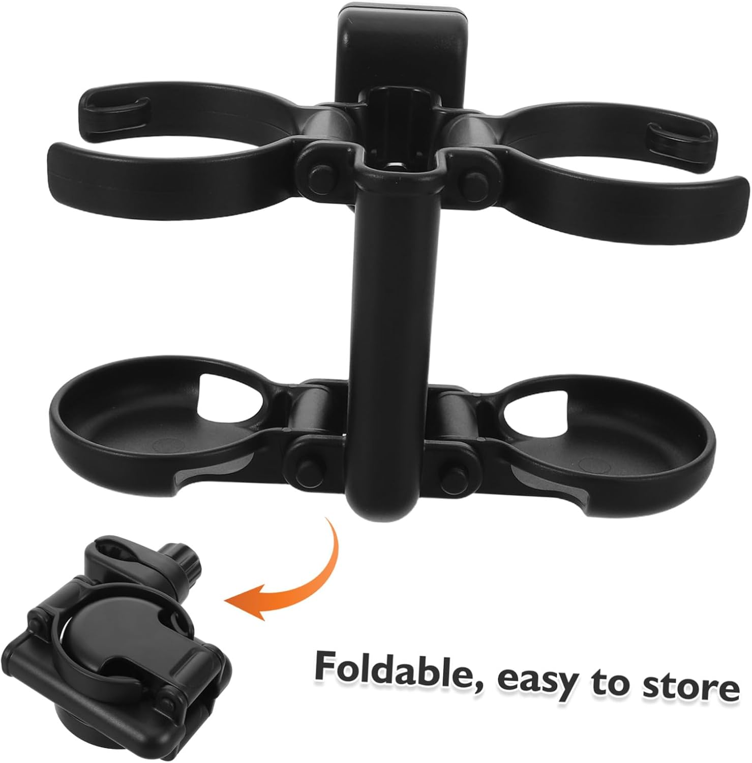 Stroller Cup Holder with Phone Organizer Spillproof and Weatherproof Beverage and Bottle Holder for Prams Walkers Wheelchairs Stable Antislip Grip Easy One-Handed Use Black