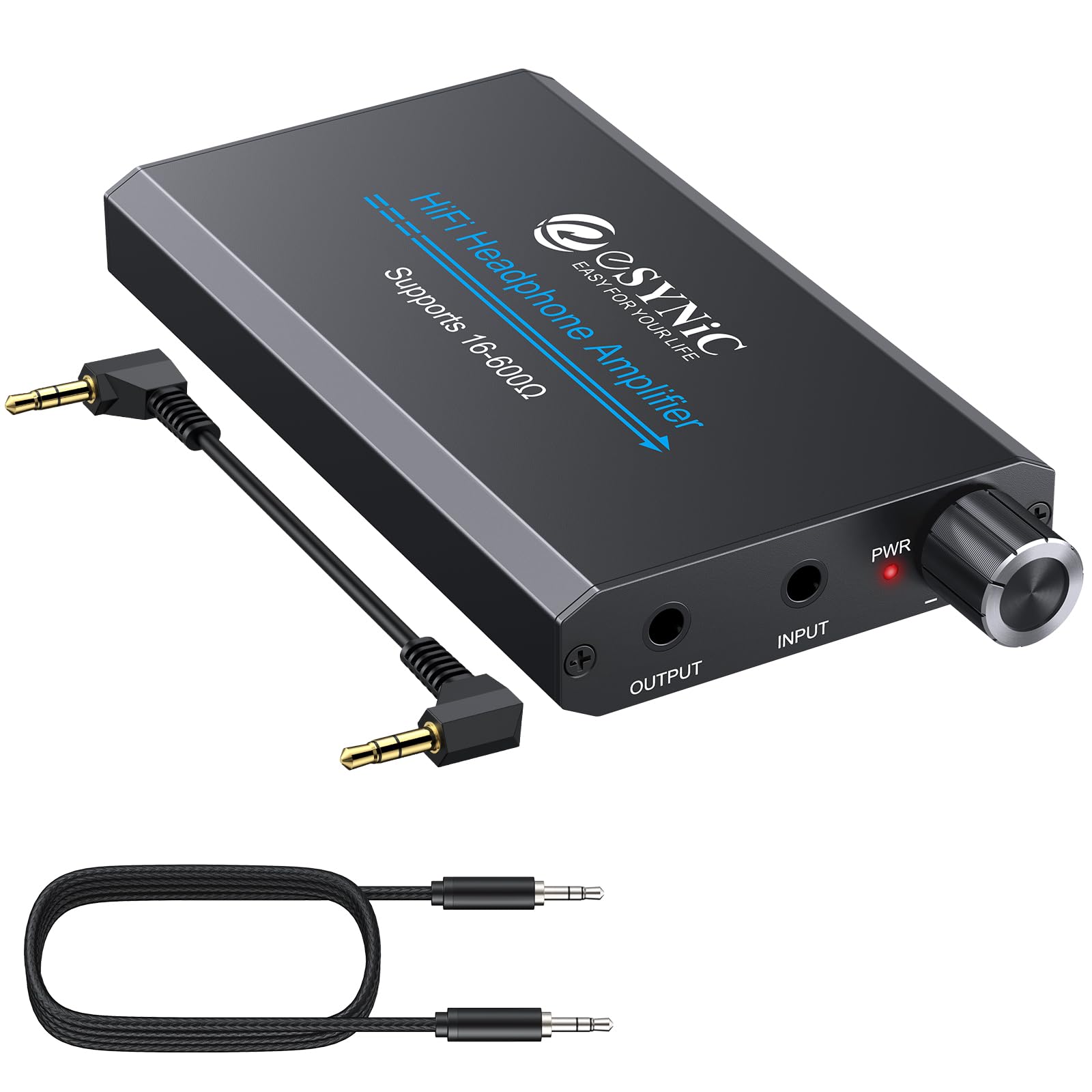 eSynic Ampli Casque Portable 16-600Ω Commutateur de Gain Amplificateur de Casque HiFi Interface Stéréo 3,5 mm Batterie au Lithium Amplificateur Audio Professionnel pour MP3 MP4 Téléphones Ordinateurs