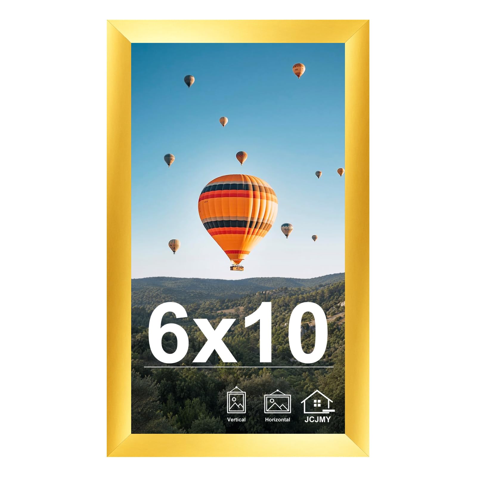 JCJMY 6x10 Picture Frame Gold for Wall Hanging or Tabletop, Wall Mounting Horizontally or Vertically, 6 x 10 Wall Gallery Poster Photo Frame with Shatter Resistant Plexiglass, Gold