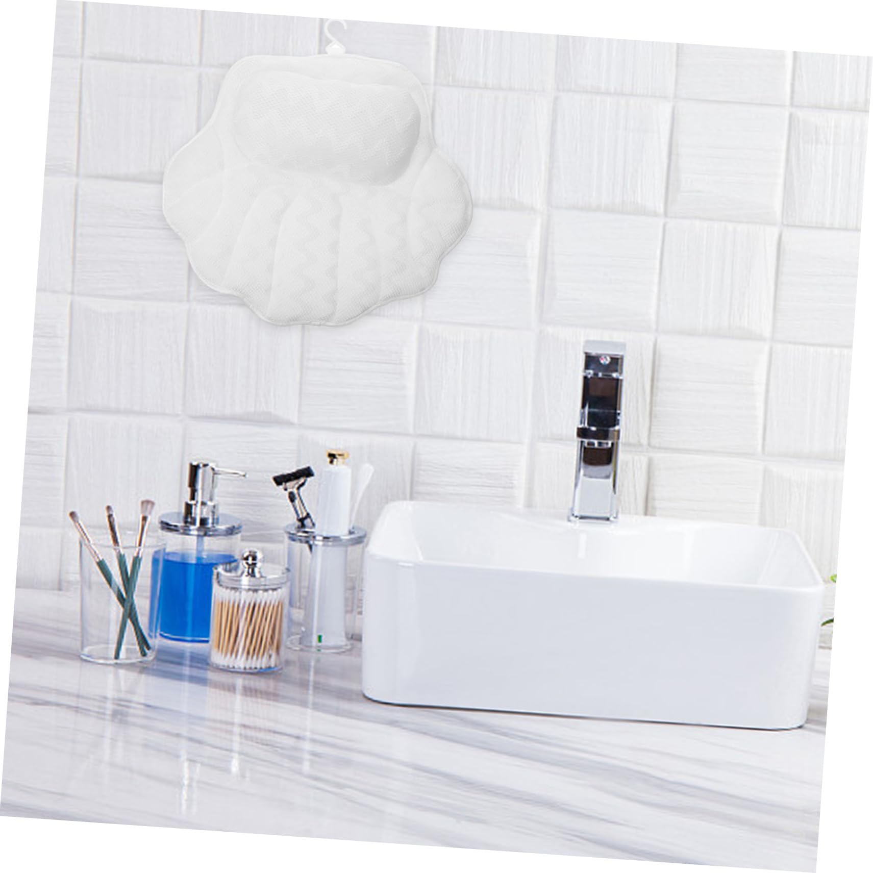Cuscino da Vasca da Bagno Bianco con Ventosa, Spugna e Cotone