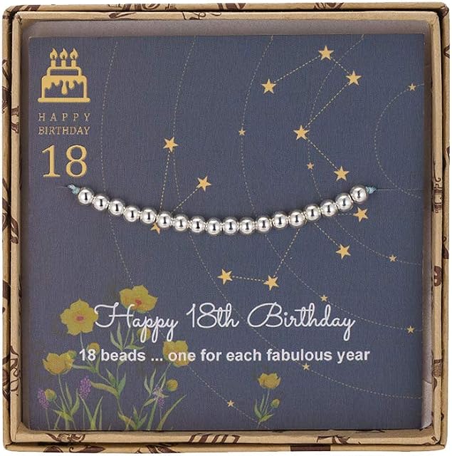 18th Birthday Gifts for Girls - Sterling Silver Bead Bracelet for 18 Year Old Girl Gifts, Adjustable Jewelry 7" - 9" Cord